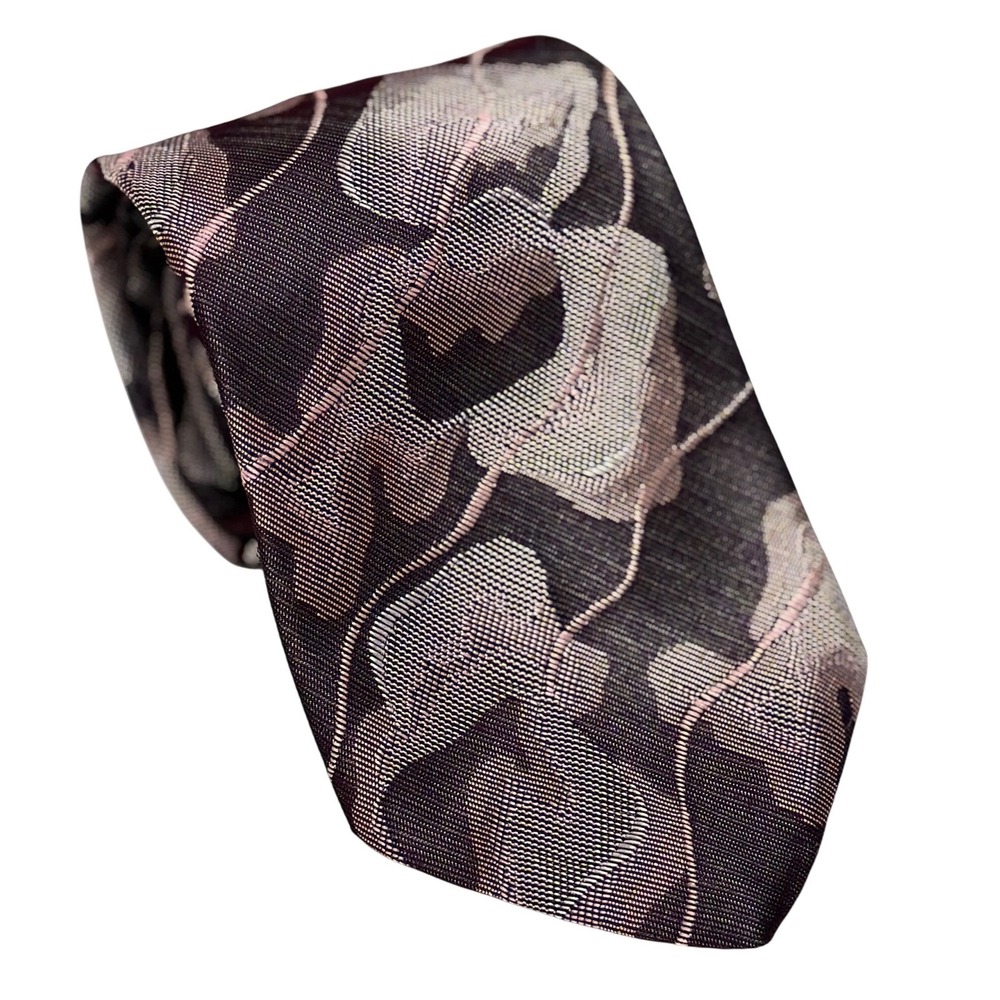 Adams Row Necktie Burgundy Pink Abstract Floral Geometric Silk Blend Mens OS